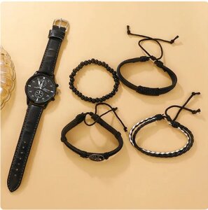Розкішний набір браслетів і чоловічий годинник, подарунковий набір, 5 шт.