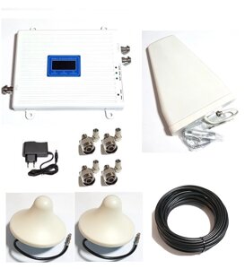 Підсилювач 3G/4G LTE інтернету та зв'язку KDTWO-2070-GDW 900/1800/2100 МГц з антенами, комплект, 400-600 кв. м.