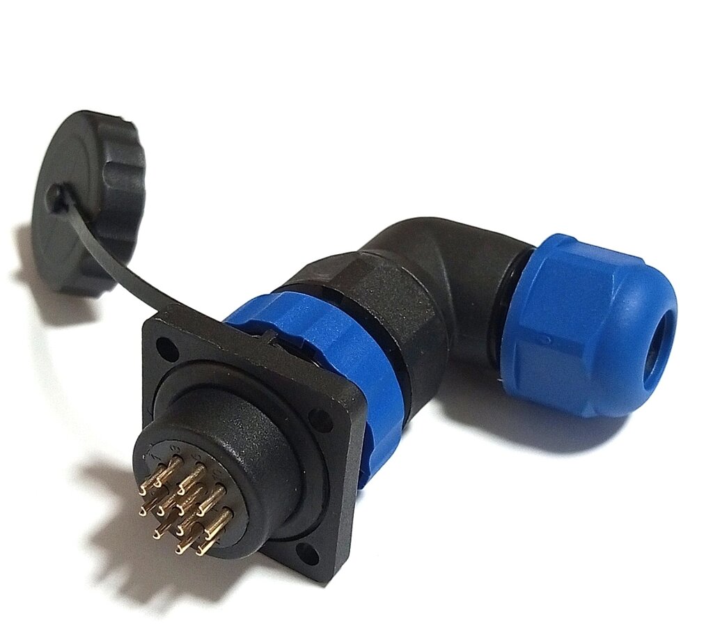 Роз'єм водонепроникний SP20 кутовий 12-ти контактний, IP68 90-градусний фланцевий роз'єм від компанії ПО СПЕЦАНТЕНИ Зв'язок без перешкод! - фото 1