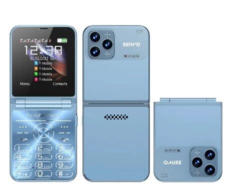 Телефон мобільний розкладний 2G 2,6" HD-екран 240x320, 4хSIM, Bluetooth, FM, MP3, ліхтар, 1200мАг, SERVO Flilo 7, Blue від компанії ПО СПЕЦАНТЕННИ Зв'язок без перешкод! - фото 1