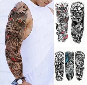 Водостійке велике тимчасове татуювання з рукавом на всю руку, несправжні татуювання для жінок та чоловіків, 5 шт.