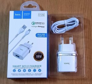 Зарядний пристрій мережевий HOCO C12Q, швидка зарядка QC3.0, 1хUSB 3A, 18 Вт