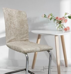 Бежевый Чехол на стул со спинкой универсальный натяжной велюр домашний текстиль Молочный