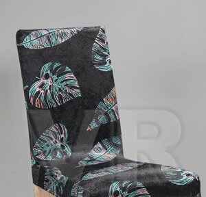 Чохол на стілець зі спинкою універсальний натяжний велюр колір Листя домашній текстиль
