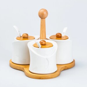 Сервірувальний набір для соусів та конфітюру з ложками на бамбуковій підставці 3 шт