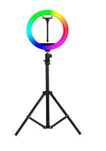 Світло для фото кольорова кільцева лампа для селфі Led кільце 30см MJ33 RGB з утримувачем телефону+ Штатив 210см