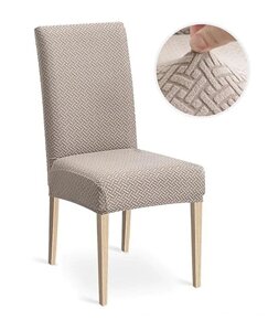 Захисний чохол на стілець зі спинкою натяжний велюр бежевий декоративний універсальний